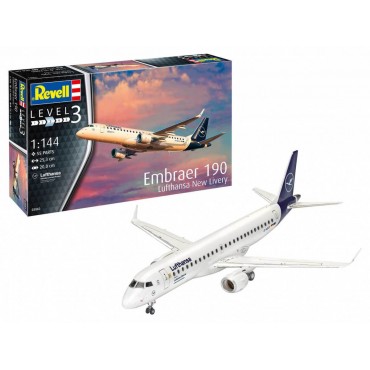 KIT PARA MONTAR REVELL AVIÃO COMERCIAL EMBRAER 190 LUFTHANSA NEW LIVERY 1/144 55 PEÇAS REV 03883